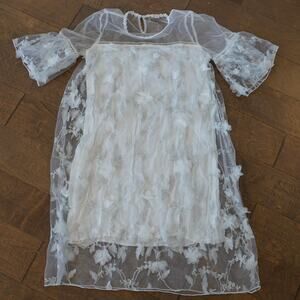 POL Flare Sleeve Sheer Floral Lace Layered Dress White Womens Size Small‎